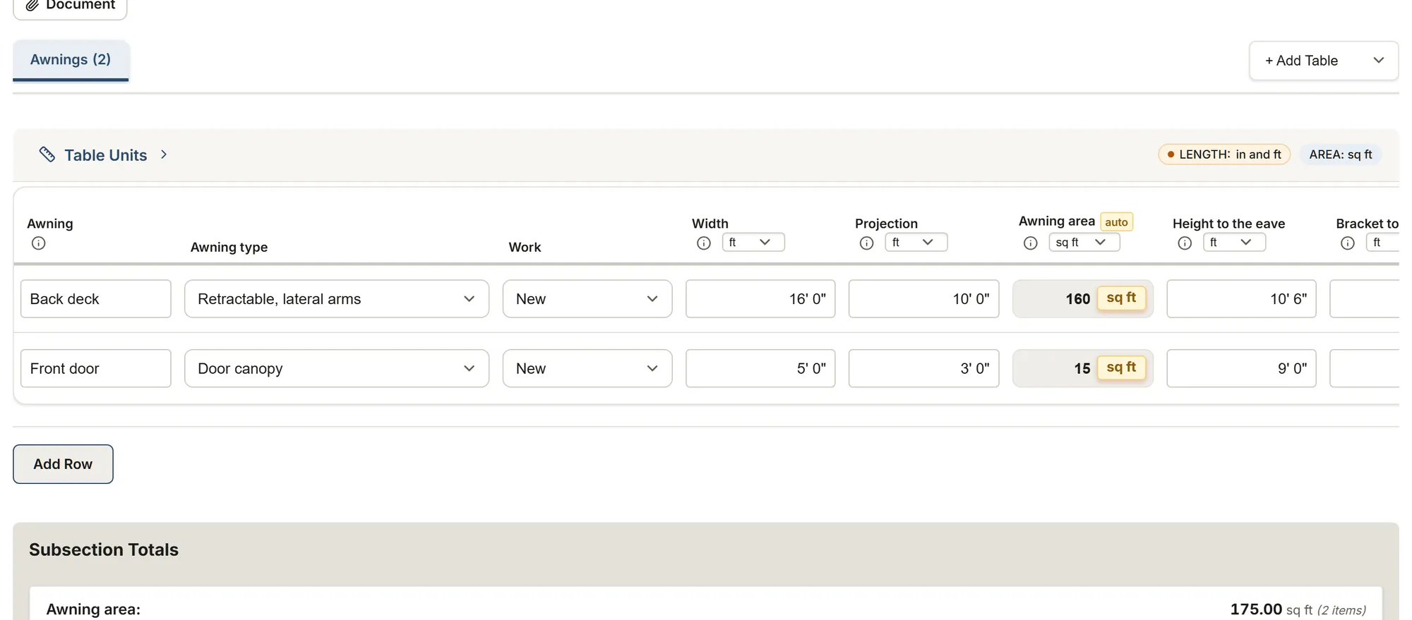Awnings and exterior shades: survey: a filled-in survey in MesuPro