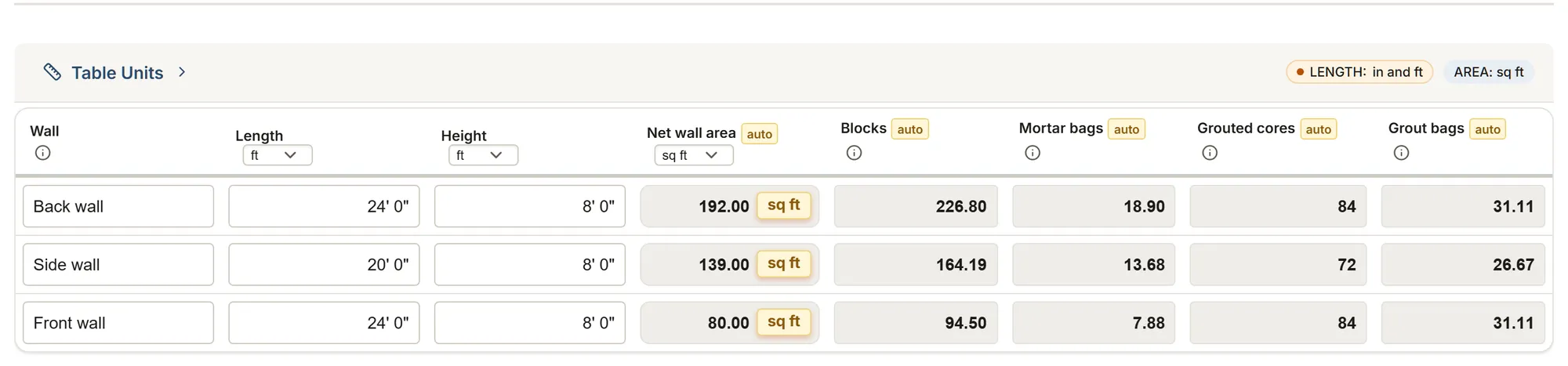 Concrete block wall: survey: a filled-in survey in MesuPro