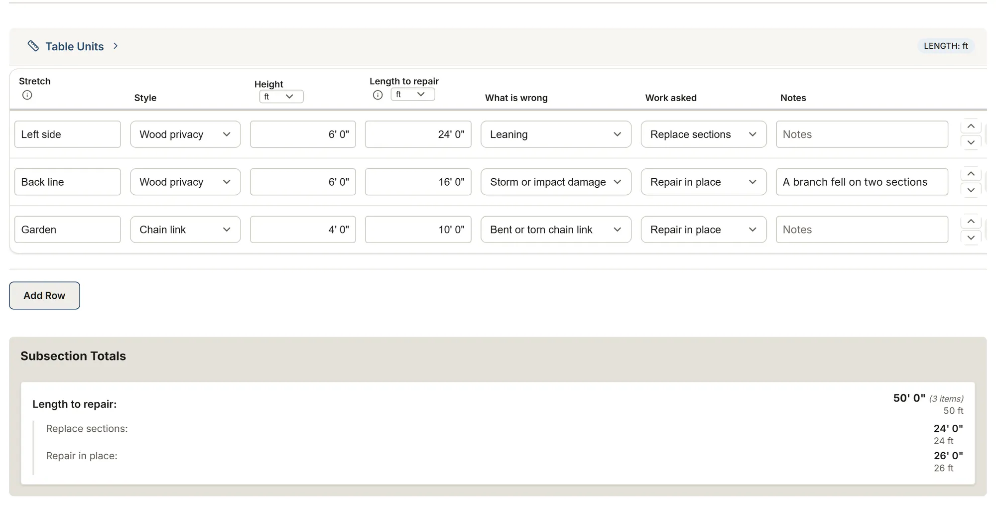 Fence repair: survey: a filled-in survey in MesuPro