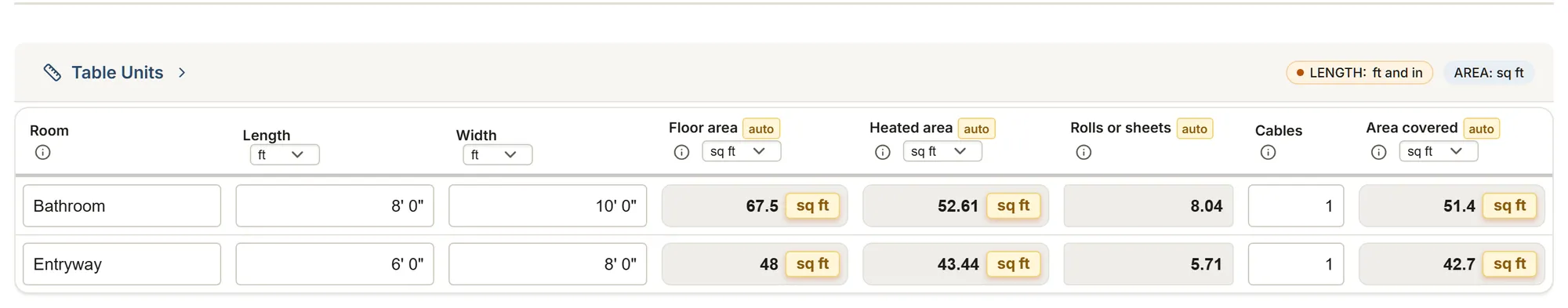 Heated floor: survey: a filled-in survey in MesuPro