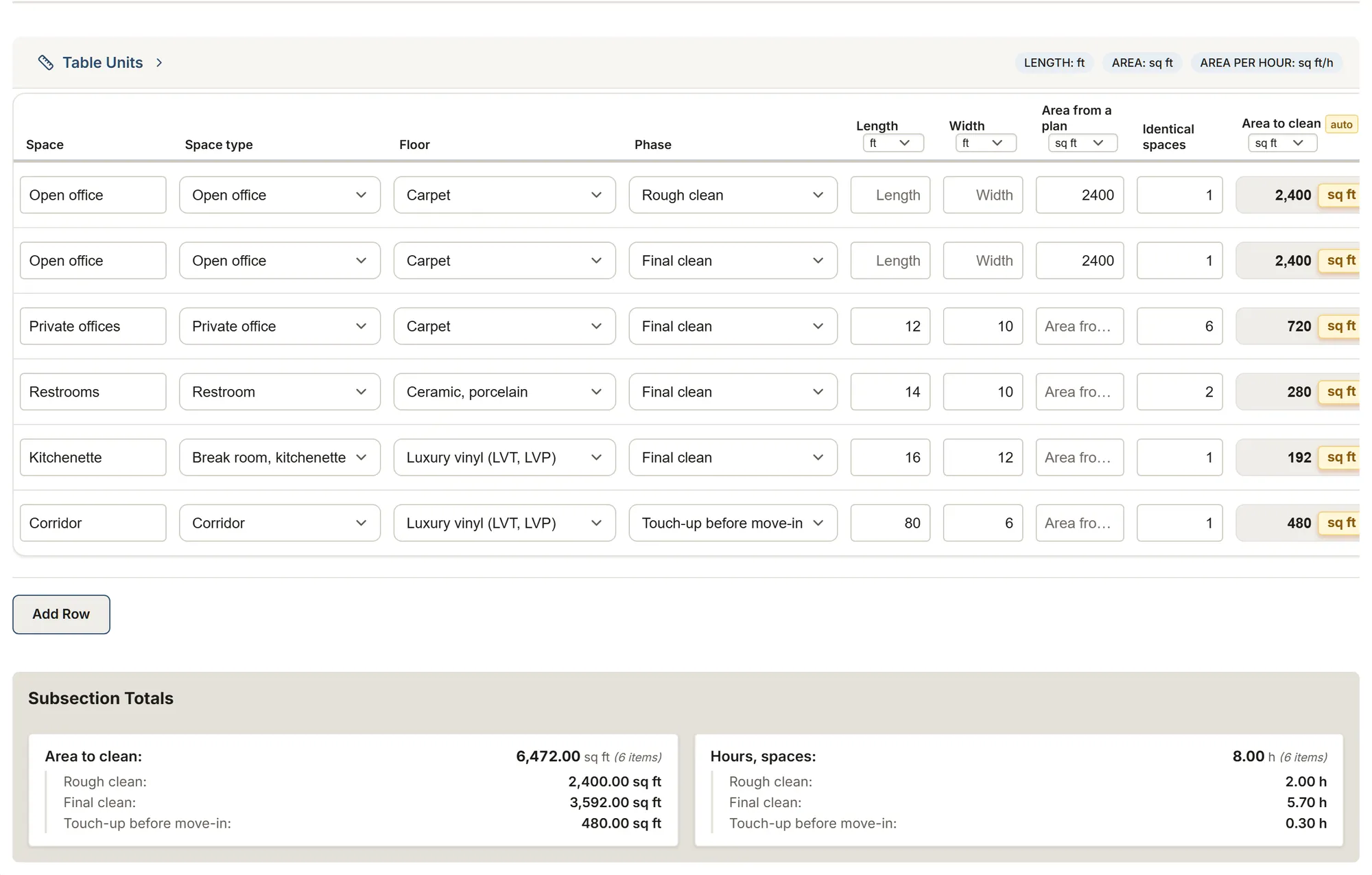 Post-construction cleaning: site survey: a filled-in survey in MesuPro