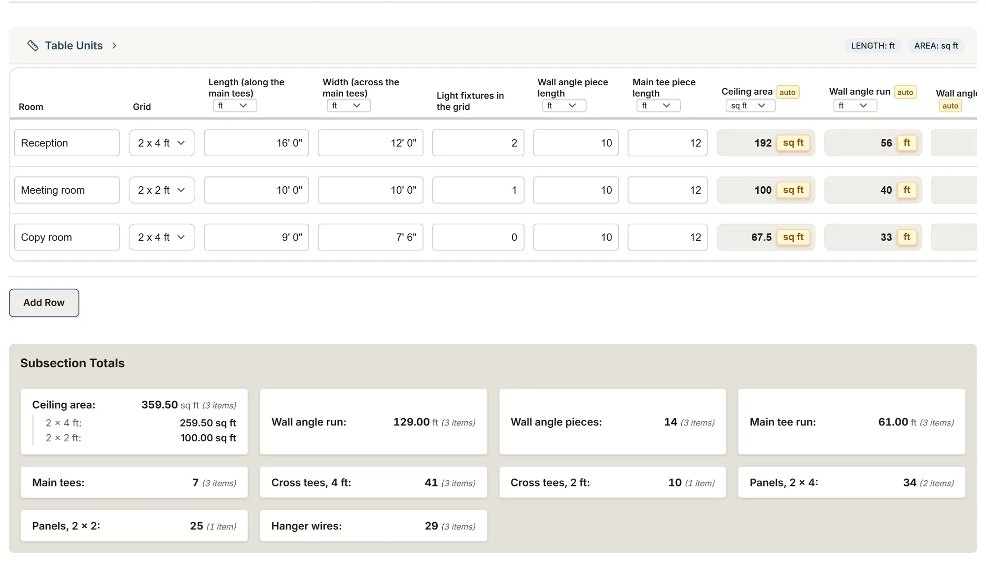 Suspended ceiling survey: a filled-in survey in MesuPro